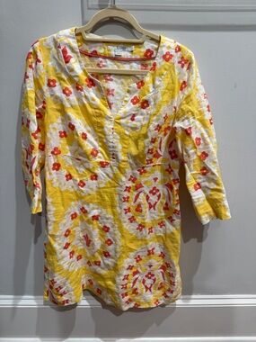 Bodum Yellow Floral Tunic Top with Red Accents